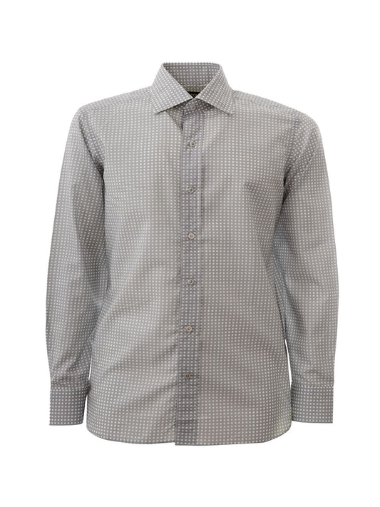 Elegant Grey Micro Print Cotton Shirt