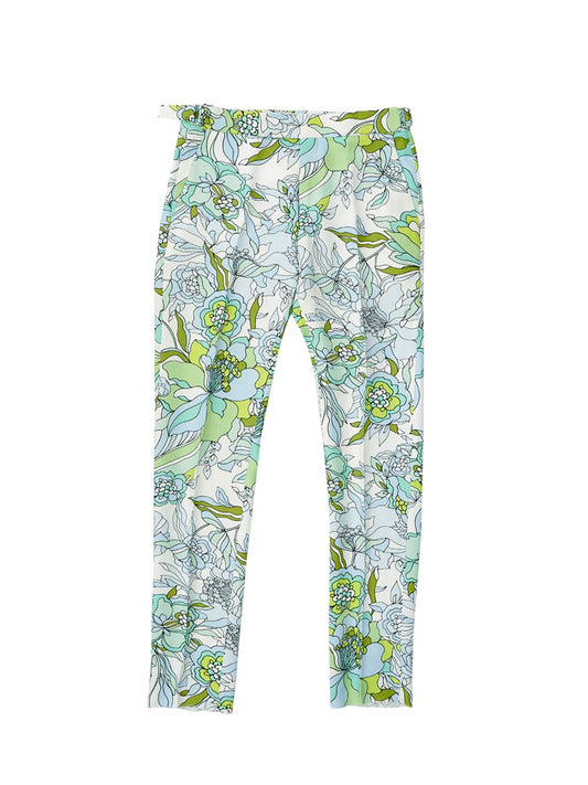Elegant Green Floral Print Trousers